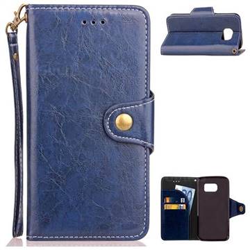 Retro Wax Oil Skin Leather Wallet Case for Samsung Galaxy S6 Edge G925 - Blue
