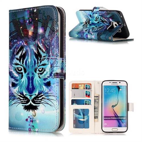 Ice Wolf 3D Relief Oil PU Leather Wallet Case for Samsung Galaxy S6 Edge G925