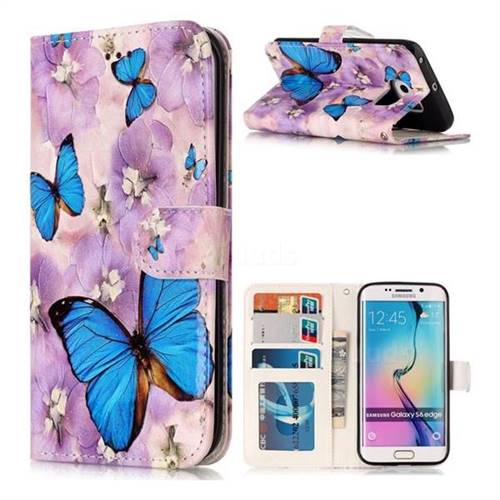 Purple Flowers Butterfly 3D Relief Oil PU Leather Wallet Case for Samsung Galaxy S6 Edge G925