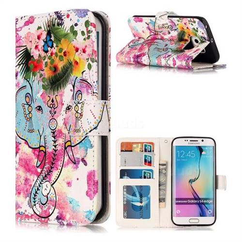 Flower Elephant 3D Relief Oil PU Leather Wallet Case for Samsung Galaxy S6 Edge G925