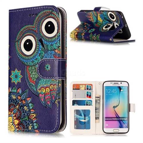 Folk Owl 3D Relief Oil PU Leather Wallet Case for Samsung Galaxy S6 Edge G925