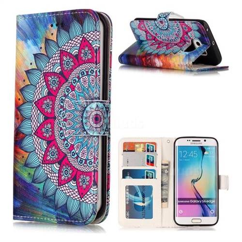 Mandala Flower 3D Relief Oil PU Leather Wallet Case for Samsung Galaxy S6 Edge G925