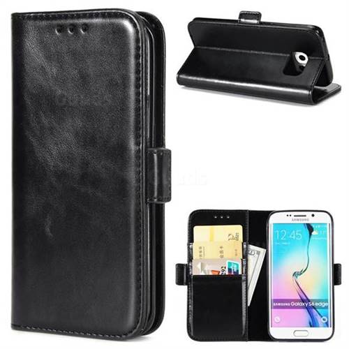 Luxury Crazy Horse PU Leather Wallet Case for Samsung Galaxy S6 Edge G925 - Black