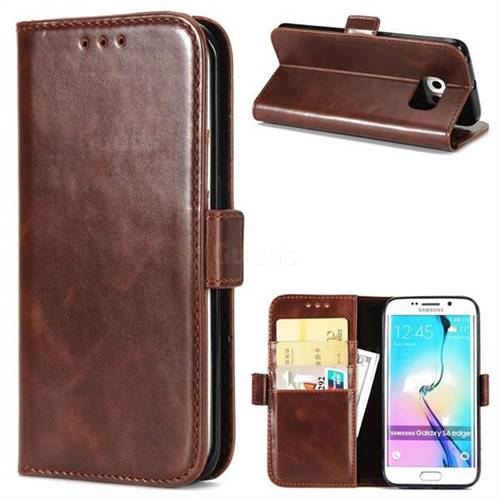 Luxury Crazy Horse PU Leather Wallet Case for Samsung Galaxy S6 Edge G925 - Coffee