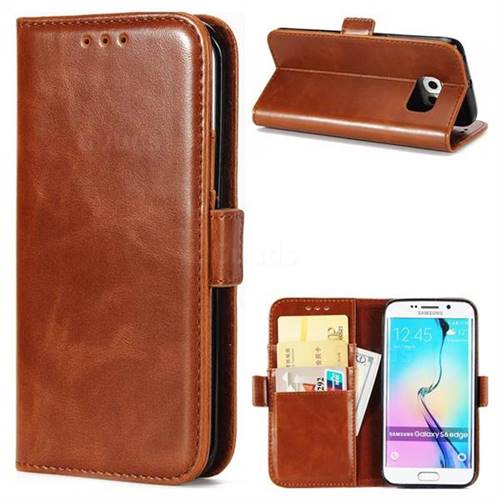 Luxury Crazy Horse PU Leather Wallet Case for Samsung Galaxy S6 Edge G925 - Brown