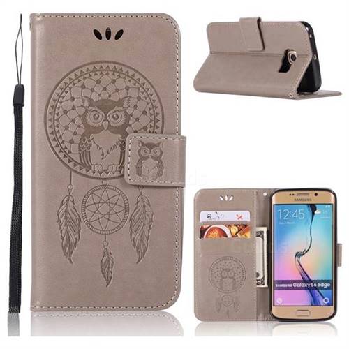 Intricate Embossing Owl Campanula Leather Wallet Case for Samsung Galaxy S6 Edge G925 - Grey