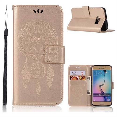 Intricate Embossing Owl Campanula Leather Wallet Case for Samsung Galaxy S6 Edge G925 - Champagne