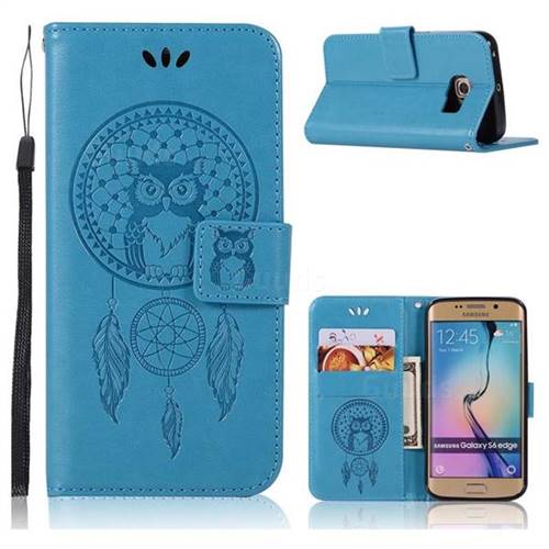 Intricate Embossing Owl Campanula Leather Wallet Case for Samsung Galaxy S6 Edge G925 - Blue