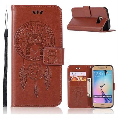 Intricate Embossing Owl Campanula Leather Wallet Case for Samsung Galaxy S6 Edge G925 - Brown