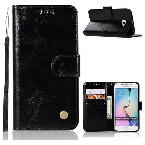 Luxury Retro Leather Wallet Case for Samsung Galaxy S6 Edge G925 - Black
