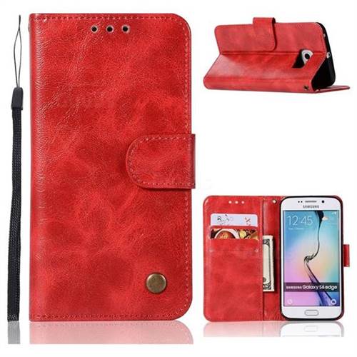 Luxury Retro Leather Wallet Case for Samsung Galaxy S6 Edge G925 - Red