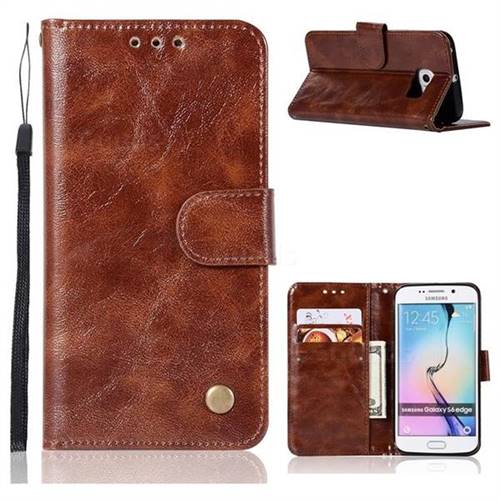 Luxury Retro Leather Wallet Case for Samsung Galaxy S6 Edge G925 - Brown