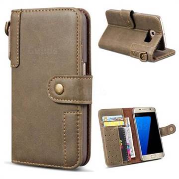 Retro Luxury Cowhide Leather Wallet Case for Samsung Galaxy S6 Edge G925 - Coffee