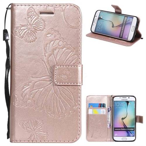 Embossing 3D Butterfly Leather Wallet Case for Samsung Galaxy S6 Edge G925 - Rose Gold