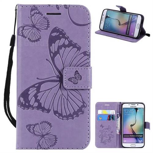 Embossing 3D Butterfly Leather Wallet Case for Samsung Galaxy S6 Edge G925 - Purple