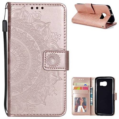 Intricate Embossing Datura Leather Wallet Case for Samsung Galaxy S6 Edge G925 - Rose Gold