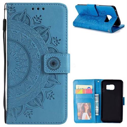 Intricate Embossing Datura Leather Wallet Case for Samsung Galaxy S6 Edge G925 - Blue