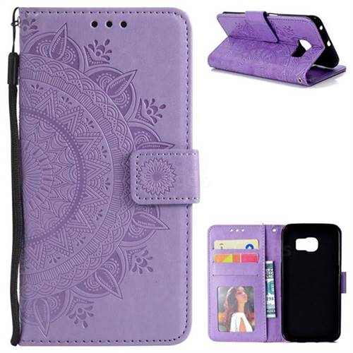 Intricate Embossing Datura Leather Wallet Case for Samsung Galaxy S6 Edge G925 - Purple