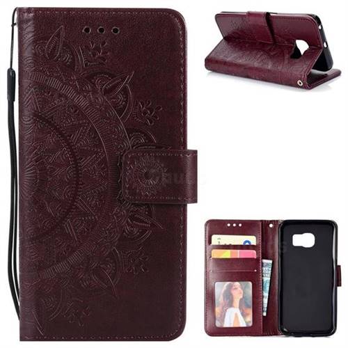 Intricate Embossing Datura Leather Wallet Case for Samsung Galaxy S6 Edge G925 - Brown