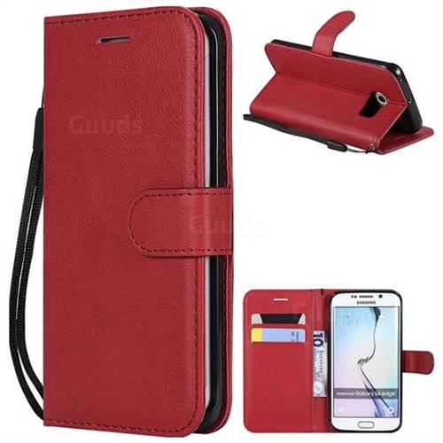 Retro Greek Classic Smooth PU Leather Wallet Phone Case for Samsung Galaxy S6 Edge G925 - Red