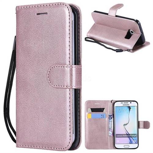 Retro Greek Classic Smooth PU Leather Wallet Phone Case for Samsung Galaxy S6 Edge G925 - Rose Gold
