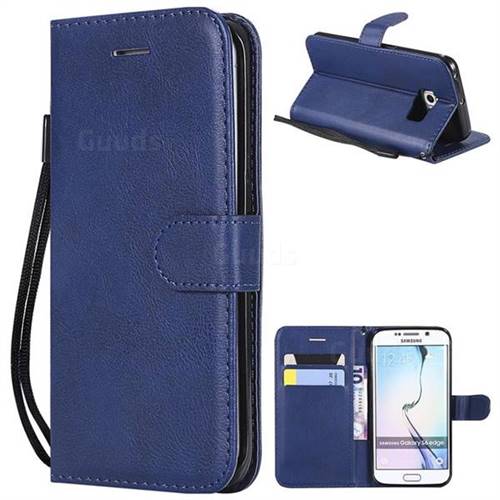 Retro Greek Classic Smooth PU Leather Wallet Phone Case for Samsung Galaxy S6 Edge G925 - Blue