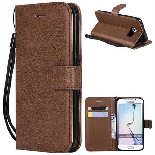 Retro Greek Classic Smooth PU Leather Wallet Phone Case for Samsung Galaxy S6 Edge G925 - Brown