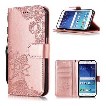 Intricate Embossing Lotus Mandala Flower Leather Wallet Case for Samsung Galaxy S6 Edge G925 - Rose Gold