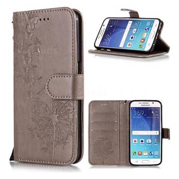Intricate Embossing Dandelion Butterfly Leather Wallet Case for Samsung Galaxy S6 Edge G925 - Gray