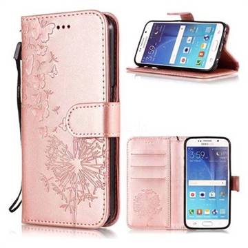 Intricate Embossing Dandelion Butterfly Leather Wallet Case for Samsung Galaxy S6 Edge G925 - Rose Gold