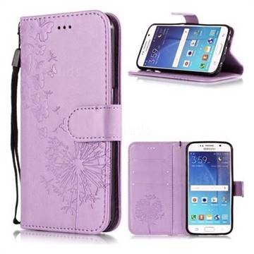 Intricate Embossing Dandelion Butterfly Leather Wallet Case for Samsung Galaxy S6 Edge G925 - Purple