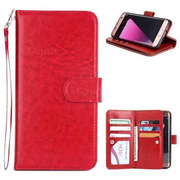 9 Card Photo Frame Smooth PU Leather Wallet Phone Case for Samsung Galaxy S6 Edge G925 - Red