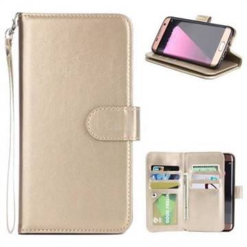 9 Card Photo Frame Smooth PU Leather Wallet Phone Case for Samsung Galaxy S6 Edge G925 - Golden