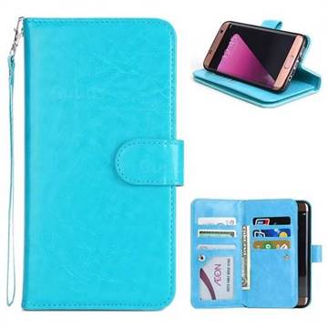 9 Card Photo Frame Smooth PU Leather Wallet Phone Case for Samsung Galaxy S6 Edge G925 - Blue