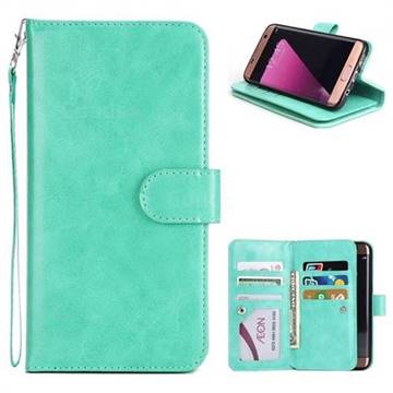 9 Card Photo Frame Smooth PU Leather Wallet Phone Case for Samsung Galaxy S6 Edge G925 - Mint Green