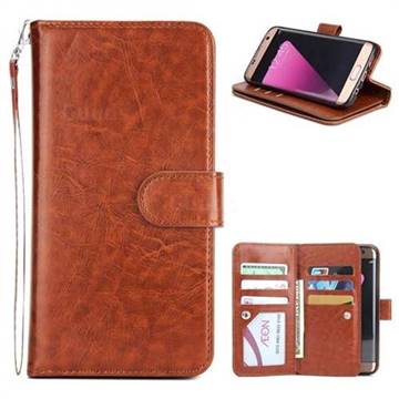 9 Card Photo Frame Smooth PU Leather Wallet Phone Case for Samsung Galaxy S6 Edge G925 - Brown
