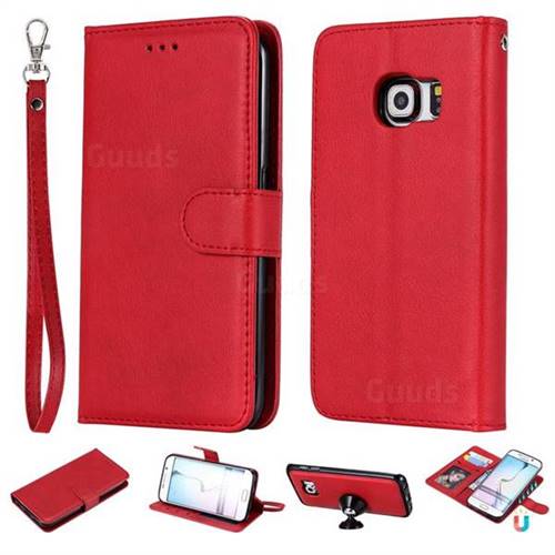Retro Greek Detachable Magnetic PU Leather Wallet Phone Case for Samsung Galaxy S6 Edge G925 - Red