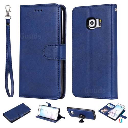 Retro Greek Detachable Magnetic PU Leather Wallet Phone Case for Samsung Galaxy S6 Edge G925 - Blue