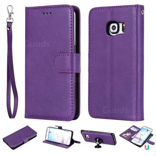 Retro Greek Detachable Magnetic PU Leather Wallet Phone Case for Samsung Galaxy S6 Edge G925 - Purple