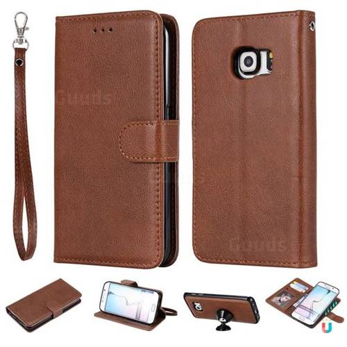 Retro Greek Detachable Magnetic PU Leather Wallet Phone Case for Samsung Galaxy S6 Edge G925 - Brown