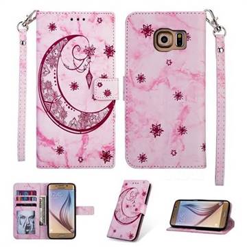 Moon Flower Marble Leather Wallet Phone Case for Samsung Galaxy S6 Edge G925 - Rose