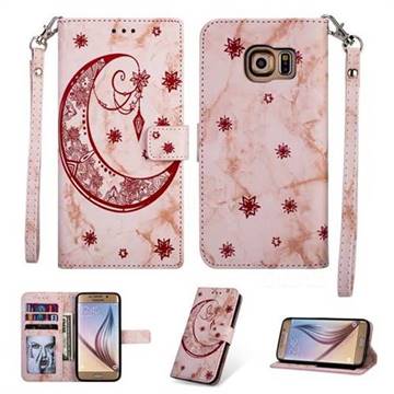 Moon Flower Marble Leather Wallet Phone Case for Samsung Galaxy S6 Edge G925 - Pink