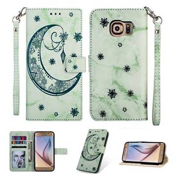 Moon Flower Marble Leather Wallet Phone Case for Samsung Galaxy S6 Edge G925 - Green
