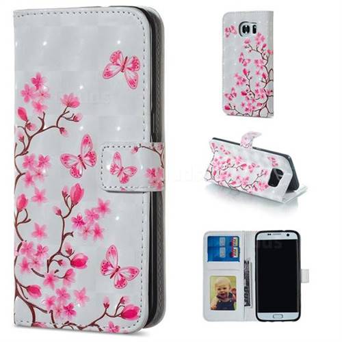 Butterfly Sakura Flower 3D Painted Leather Phone Wallet Case for Samsung Galaxy S6 Edge G925