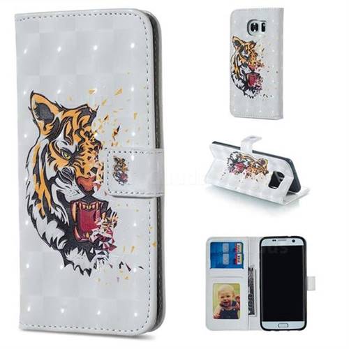 Toothed Tiger 3D Painted Leather Phone Wallet Case for Samsung Galaxy S6 Edge G925