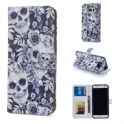 Skull Flower 3D Painted Leather Phone Wallet Case for Samsung Galaxy S6 Edge G925