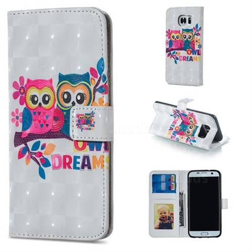 Couple Owl 3D Painted Leather Phone Wallet Case for Samsung Galaxy S6 Edge G925