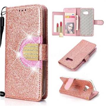 Glitter Diamond Buckle Splice Mirror Leather Wallet Phone Case for Samsung Galaxy S6 Edge G925 - Rose Gold