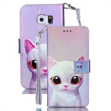 White Cat Blue Ray Light PU Leather Wallet Case for Samsung Galaxy S6 Edge G925
