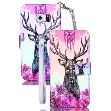 Deer Head Blue Ray Light PU Leather Wallet Case for Samsung Galaxy S6 Edge G925